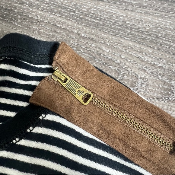 Lauren ralph lauren L Black White Stripe Faux suede patch elbow zip shoulder - Picture 6 of 9